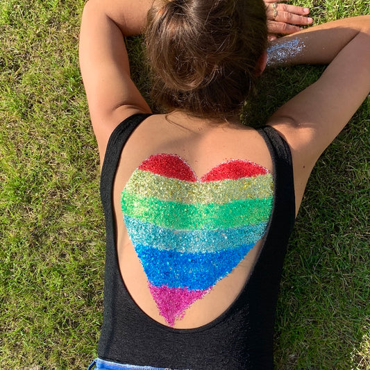 REGENBOGEN HERZ BIO GLITZER LOOK